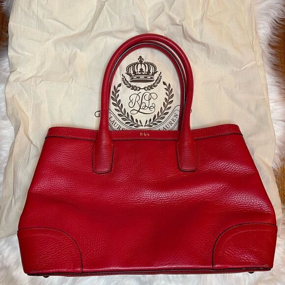 RALPH LAUREN RL Shoulder Bag RLL Red Gold Leather - Picture 10 of 16